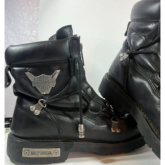 Harley-Davidson Men's Black Leather Boots with Silver Accents - Picture 2 of 10